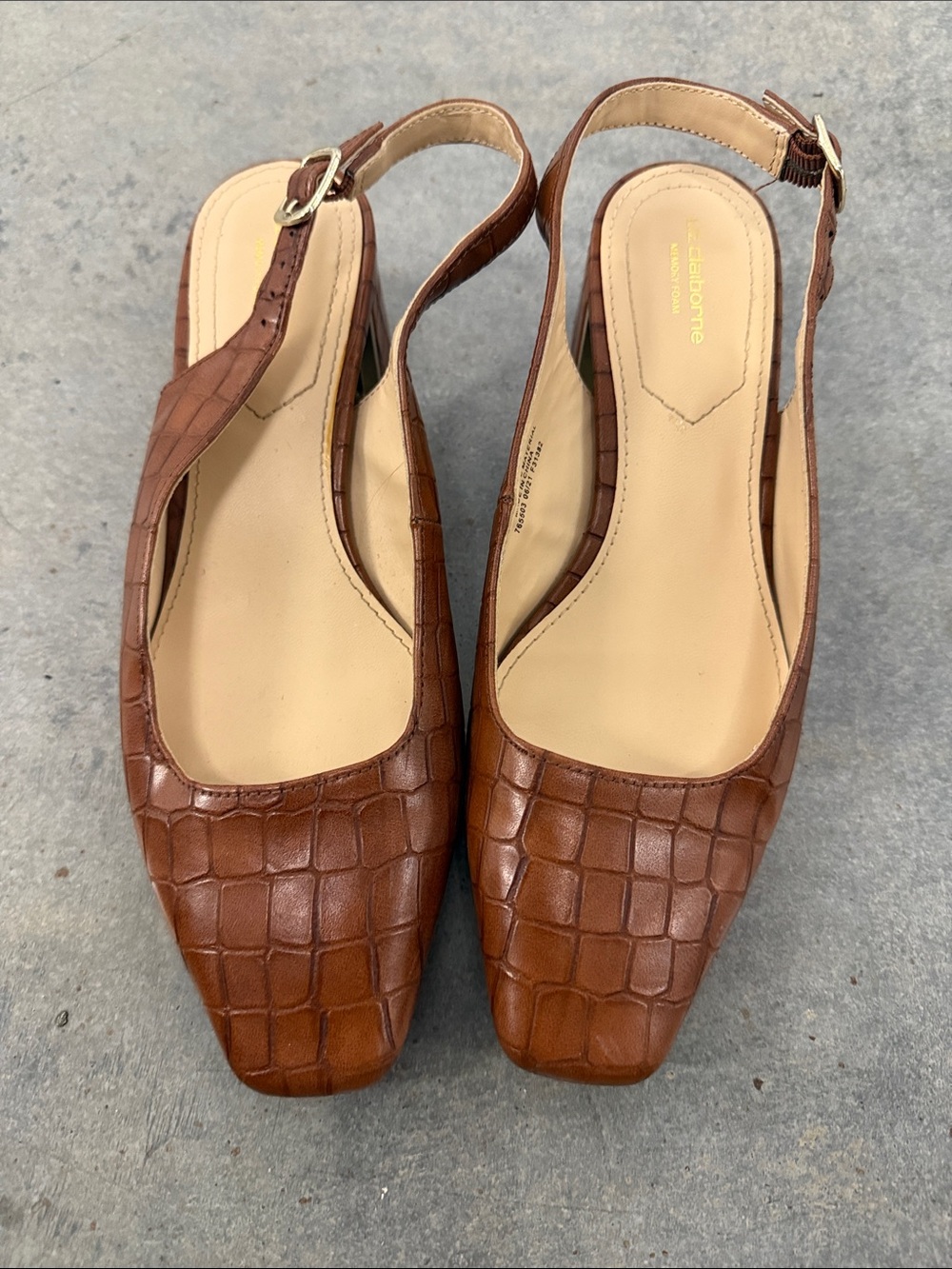 Liz Claiborne Brown Croc-Embossed Slingback Flats